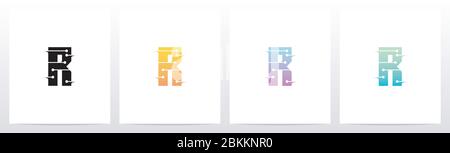 Horizontal Lines With Dots On Letter Logo Design R Stock Vector