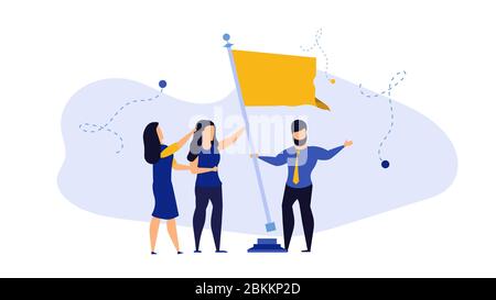 Business work target with flag person vector illustration concept background. Success businessman with team. Career man growth strategy communication. Stock Vector
