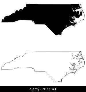 North Carolina NC state Maps. Black outline map isolated on a white ...
