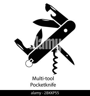 Multi-Tool Pocket Knife. Black eps vector isolated on a white background Stock Vector