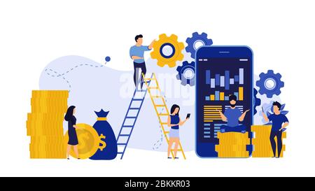 Payment transaction cash vector banking illustration phone. People pay on computer cashless online money.  Mobile finance digital technology service t Stock Vector
