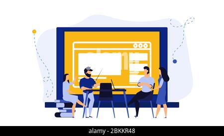 Digital classroom virtual learning education concept illustration vector. Computer class school study knowledge online. Student training with smart la Stock Vector