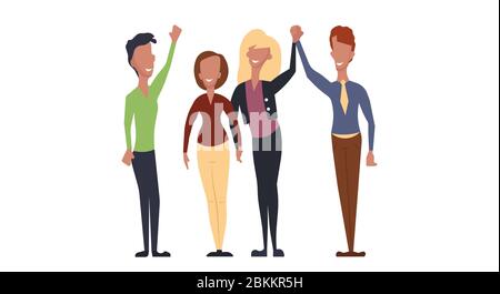 Happy group people vector illustration woman and man cartoon character. Healthy party team isolated design. Friend crowd concept background community. Stock Vector