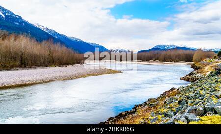 The Squamish River in Brackendale Eagles Provincial Park, a famous Eagle watching spot in British Columbia, Canada Stock Photo