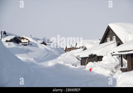 Snowy Street in Hovden Norway Stock Photo