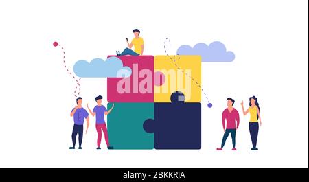 Puzzle team work vector illustration concept partner. Partnership teamwork business people collaboration together vector design. Concept jigsaw part s Stock Vector