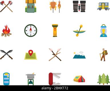 Camping Icon Collection Color Style, pixel perfect icon Stock Vector