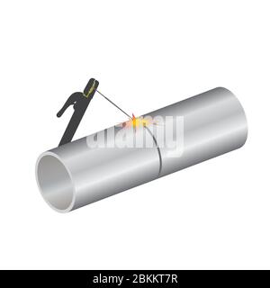 Welding torch with spark on pipeline vector design Stock Vector