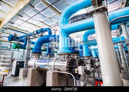 June 20, 2019 San Jose / CA / USA - Ultraviolet light system produced by Xylem Inc, Silicon Valley Advanced Water Purification Center, part of the San Stock Photo