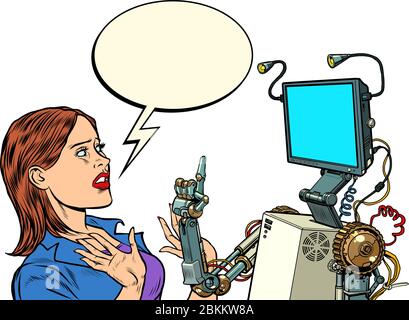 woman and robot. New technologies Stock Vector