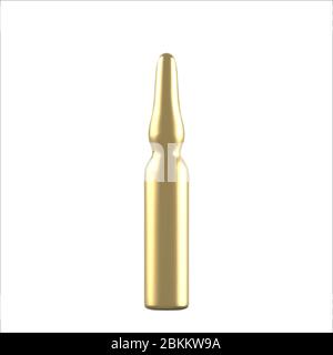 Realistic gold bottles, ampules. 3d Plastic blank medical containers isolated on white background. Vector illustration Stock Vector