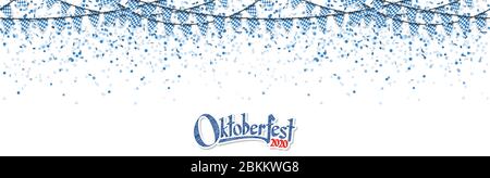 Oktoberfest 2020 garlands having blue-white checkered pattern and blue confetti Stock Vector