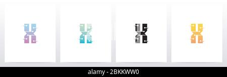 Horizontal Lines With Dots On Letter Logo Design X Stock Vector