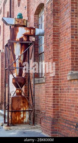 Rusty ventilation equipment outside pattern shop at former Railway Workshops Midland Perth Western Australia Stock Photo