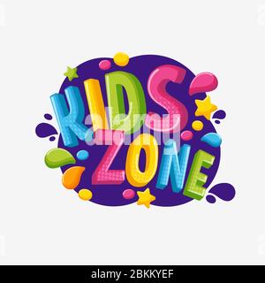 Cartoon colorful 3d logo kids zone isolated on white background Stock Vector