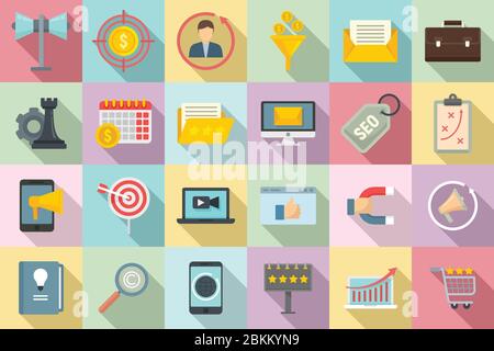 Remarketing icons set. Flat set of remarketing vector icons for web design Stock Vector