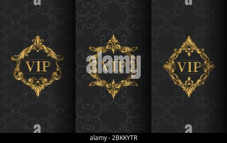 Set of Packaging Templates with Design Element Ornament, Label, Logo. Made with Golden Luxury Flower on Ornament Background Stock Vector