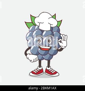 An illustration of Dewberries Fruit cartoon mascot character in a chef dress and white hat Stock Vector
