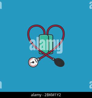 Blood pressure meter with heart shaped tubes vector illustration for Hypertension Day on May 17th Stock Vector