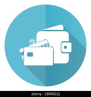 Wallet and credit cards blue round flat design vector icon isolated on white background, business illustration in eps 10 Stock Vector