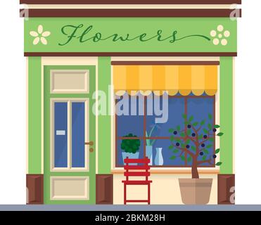 flat design isolated flower shop building facade vector illustration Stock Vector