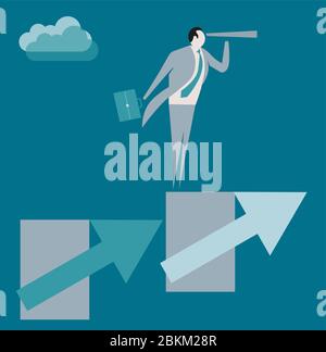Man looking to the future with a telescope Stock Vector