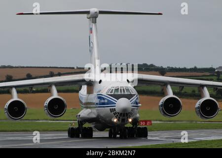 RA-76511, an Ilyushin Il-76TD-90 operated by the Ukrainian carrier Volga-Dnepr Airlines, at Prestwick Airport in Ayrshire, Scotland. Stock Photo