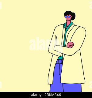 Handsome young man in a business suit and sunglasses isolated. Copy space. Place for text. Cartoon flat vector Illustration. Stock Vector