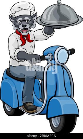 Wolf Chef Scooter Mascot Cartoon Character Stock Vector