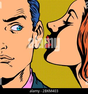 man and woman whispering a secret Stock Vector