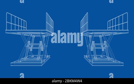 Scissors lift concept outline. Vector Stock Vector