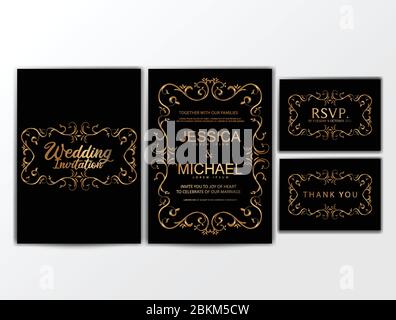 Wedding Invitation Cards. Invitation Cards with Luxurious Concept, Ornament, Luxury Poster, Vector Decorative and Pattern Vector Design Template Stock Vector