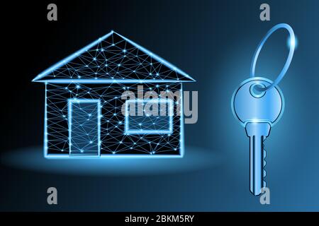 Key and small house - concept low poly vector illustration Stock Vector