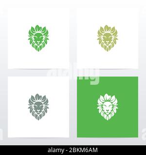 Lion With Leaves Mane Logo Design Stock Vector