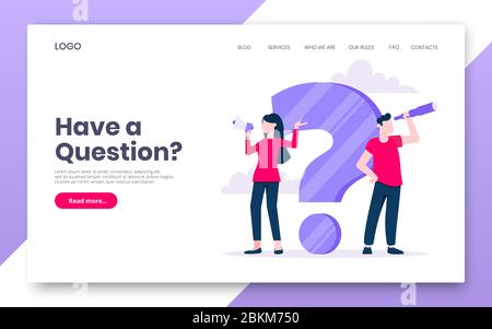 FAQ or Q and A internet landing page concept web template. Stock Vector