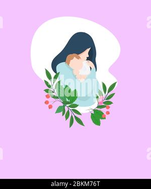 Mother and son. Mother's day card, background. mother and son with flowers vector illustration. Happy mothers day. Stock Vector