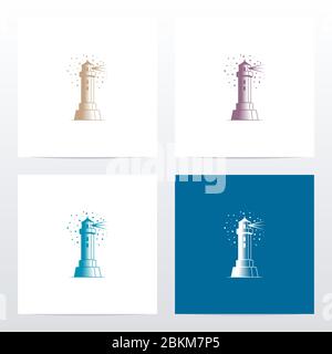 Lighthouse And Night Stars Logo Design Stock Vector