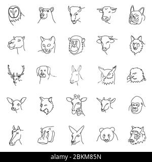 Animals Set Icon Vector with outline style, pixel perfect Stock Vector