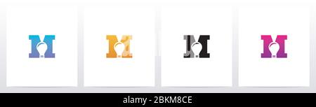 Lightbulb On Letter Logo Design M Stock Vector