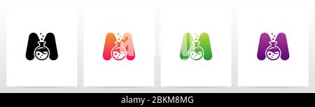 Laboratory Flask On Letter Logo Design M Stock Vector