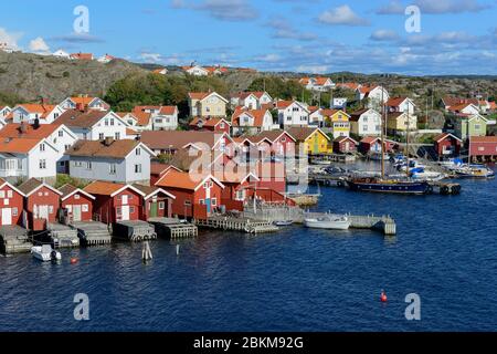 Traditional falu red fishermen's houses, Stocken, Orust, Bohuslän Coast ...