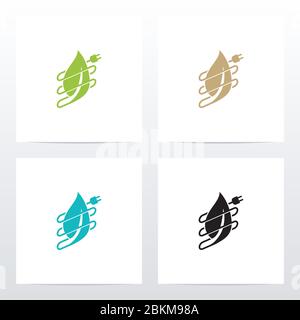 Leaf And Electric Plug Logo Design Stock Vector