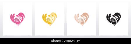 Love Cup Cake Logo Design Stock Vector
