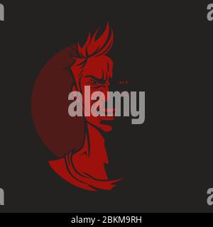 Cartoon devil character with madness demonic face vector graphic illustration Stock Vector