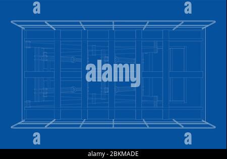 Scissors lift concept outline. Vector Stock Vector