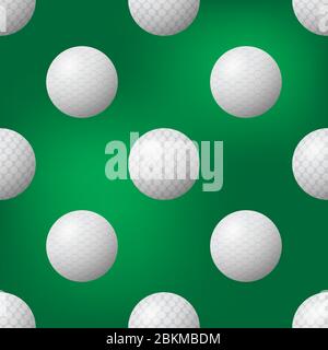 Realistic Golf Ball Icon Seamless Pattern on Blurred Green Background Stock Vector