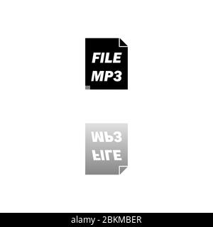 Audio file. Black symbol on white background. Simple illustration. Flat Vector Icon. Mirror Reflection Shadow. Can be used in logo, web, mobile and UI Stock Vector
