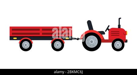 Farmer tractor with trailer icon isolated on white background. Stock Vector