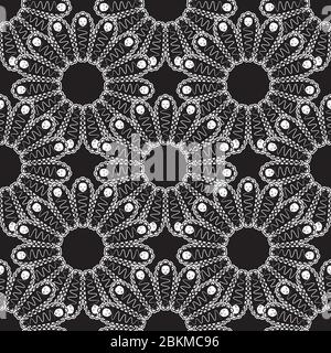 seamless pattern abstract petal ornament with faces on a black background. Vector image Stock Vector