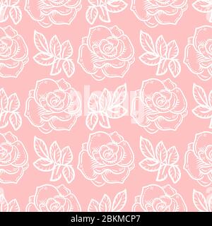 seamless pattern with roses in linear style Stock Vector
